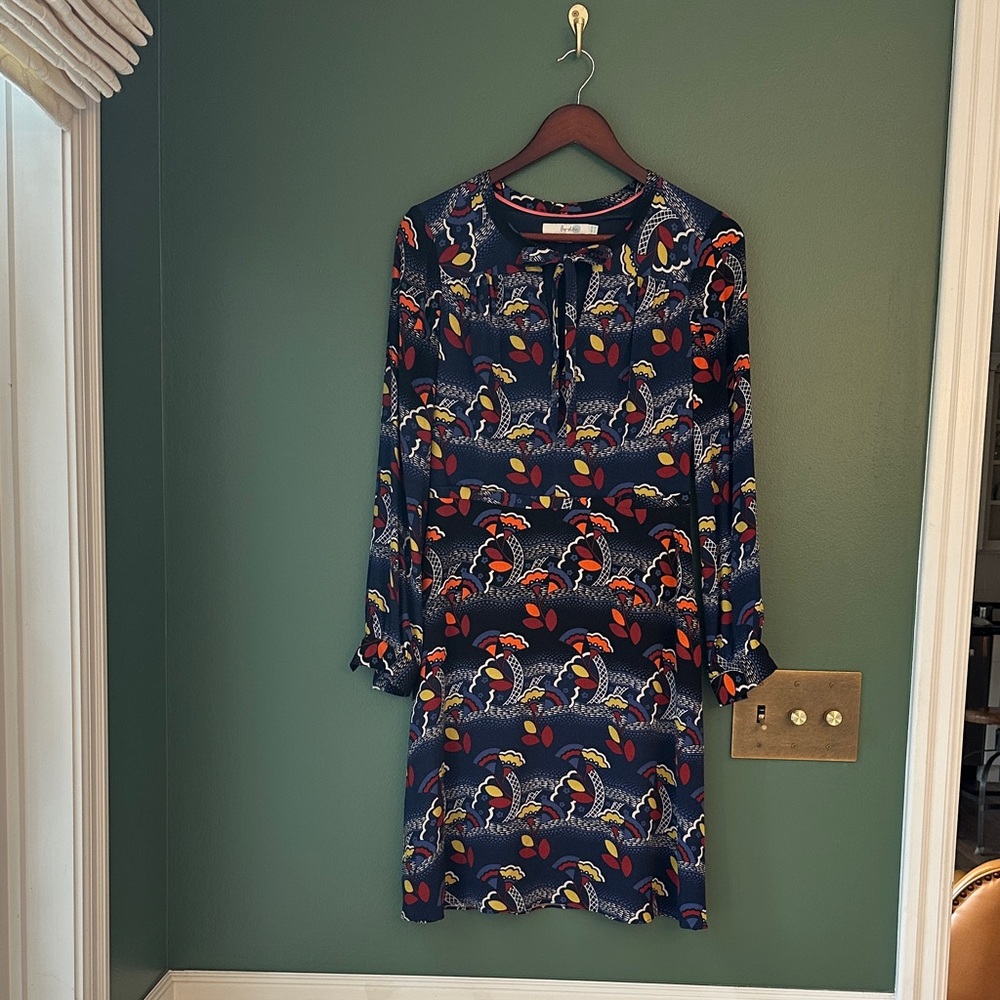 Anthropologie Navy and Orange Patterned Dress